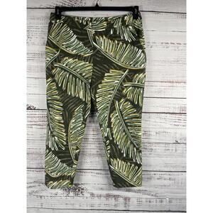 Lemon Way Pants Womens 16P Green Palm Frond Print Capri Stretch Tropical Cropped